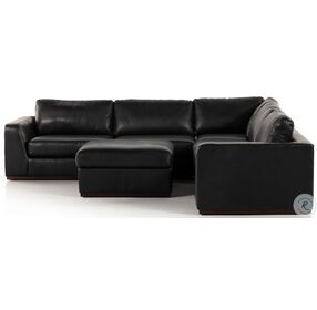 Colt Aged Sienna And Heirloom Black Leather 3 Piece Sectional With Ottoman