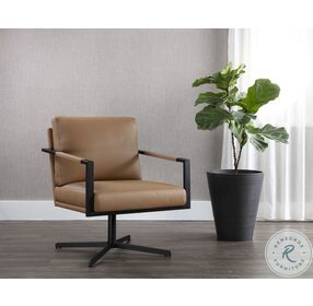 Randy Linea Wood Leather Swivel Lounge Chair