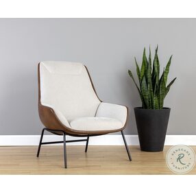 Lucier Belfast Oatmeal And Bravo Cognac Faux Leather Lounge Chair