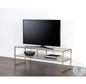 Archie White Marble And Antique Brass TV Stand