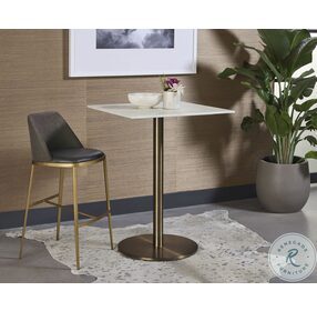 Enco White Marble And Antique Bronze Square Bar Table