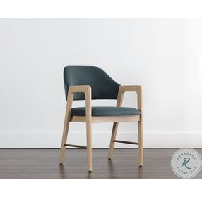 Milton Meg Dusty Teal Dining Arm Chair with Light Wash Frame