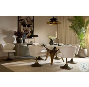 Bijon Matte White And Antique Bronze Dining Table