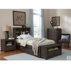 Highlands Espresso Twin Bookcase Bed With Two Storage Units