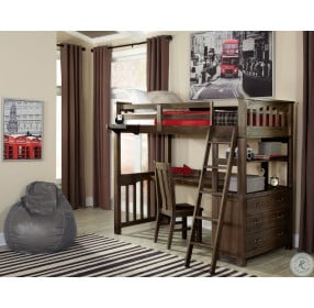 Highlands Espresso Twin Loft Bed with Desk And Chair