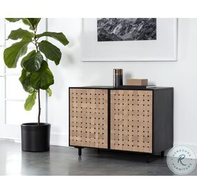 Omari Matte Black and Light Tan Suede Leather Small Sideboard