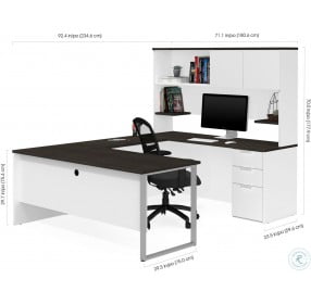 Pro Concept Plus White and Deep Grey U-Shape Desk with Hutch