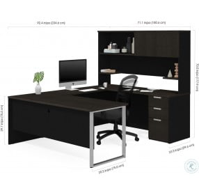Pro Concept Plus Deep Grey and Black U Desk with Hutch
