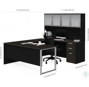Pro Concept Plus Deep Grey and Black U Desk with Frosted Glass Hutch