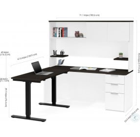 Pro Concept Plus White and Deep Grey Adjustable Height L Desk with Hutch