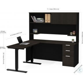 Pro Concept Plus Deep Grey and Black Height Adjustable L Desk with Hutch
