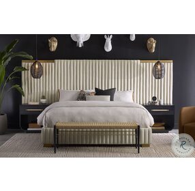 Tarrant Monument Oatmeal Wall Panel King Upholstered Platform Bed