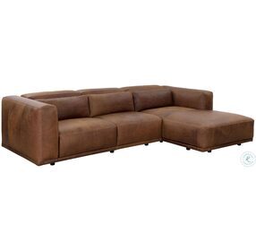 Beau Aged Cognac Leather RAF Chaise Sectional