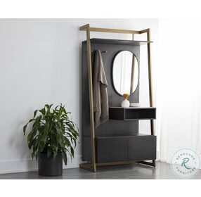 Balthus Smoke Gray And Antique Brass Entryway Storage Cabinet