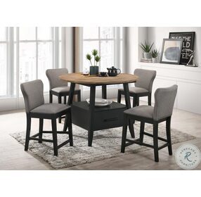 Gibson Yukon Oak And Black 1 Drawer Round Counter Height Dining Table