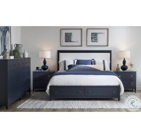 Summerland Inkwell Blue Queen Upholstered Panel Storage Bed