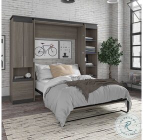 Orion Bark Gray And Graphite 98" Full Murphy Bed With Narrow Storage Solutions