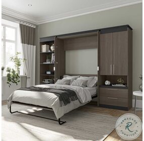 Orion Bark Gray And Graphite 118" Full Murphy Bed With Multifunctional Storage