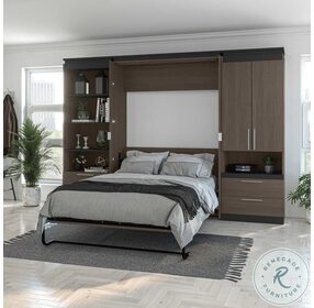 Orion Bark Gray And Graphite 118" Full Murphy Bed And Multifunctional Storage With Drawers