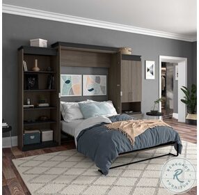 Orion Bark Gray And Graphite 124" Queen Murphy Bed With Multifunctional Storage