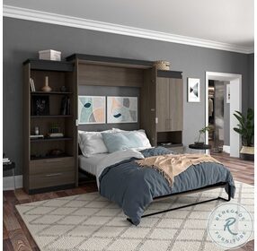 Orion Bark Gray And Graphite 124" Queen Murphy Bed And Multifunctional Storage With Drawers