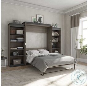 Orion Bark Gray And Graphite 124" Queen Murphy Bed With 2 Shelving Units
