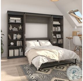 Orion Bark Gray And Graphite 118" Full Murphy Bed With 2 Shelving Units