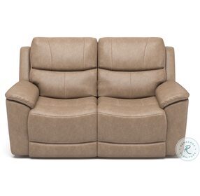 Cade Beige Leather Power Reclining Loveseat With Power Headrest And Lumbar