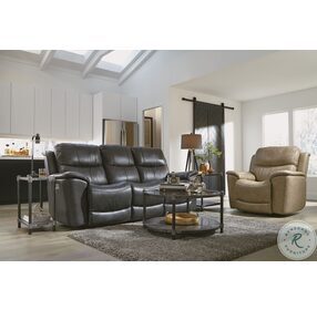Cade Black Leather Power Reclining Sofa With Power Headrest And Lumbar