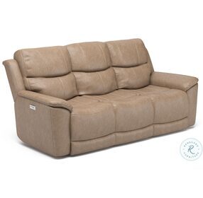 Cade Beige Leather Power Reclining Living Room Set With Power Headrest And Lumbar