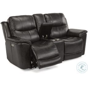 Cade Black Leather Power Reclining Console Loveseat With Power Headrest And Lumbar