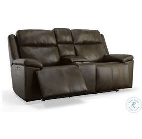 Chance Dark Brown Leather Power Reclining Console Loveseat With Power Headrest And Footrest