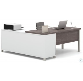 Pro-Linea White & Bark Grey Drawer L-Desk