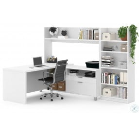 Pro Linea White L Desk with Bookcase