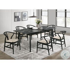 Crestmont Black Faux Marble Top Rectangular Extendable Dining Table