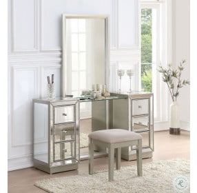 Elsinore Champagne 6 Drawer Console with Mirror and Stool