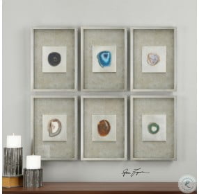 Agate Stone Silver Wall Art Set of 6