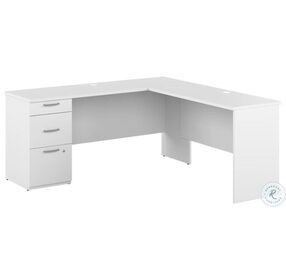 Logan Pure White 65" L Shaped Home Office Set with Drawers