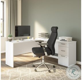 Logan Pure White 65" L Shaped Desk with Drawers