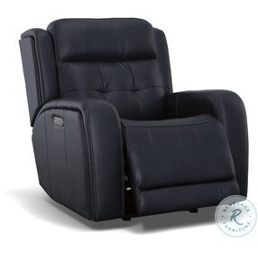 Grant Denim Leather Power Gliding Recliner With Power Headrest And Footrest