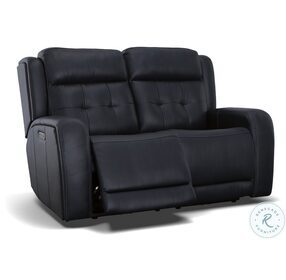 Grant Denim Leather Power Reclining Loveseat With Power Headrest And Footrest