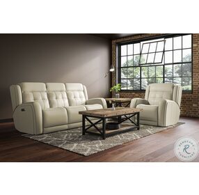 Grant Beige Leather Power Reclining Sofa With Power Headrest And Footrest
