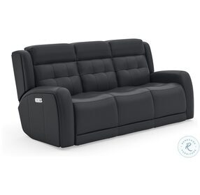 Grant Denim Leather Power Reclining Sofa With Power Headrest And Footrest