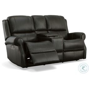 Rylan Black Leather Power Reclining Console Loveseat With Power Headrest And Footrest