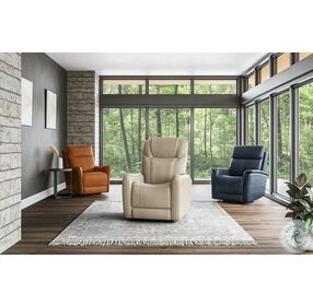 Spin Beige Leather Swivel Power Recliner With Power Headrest And Lumbar