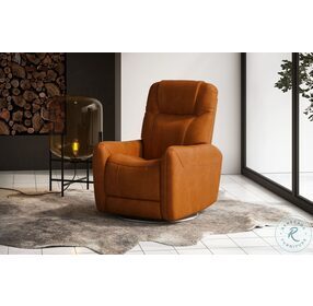Degree Orange Leather Swivel Power Recliner With Power Headrest And Lumbar