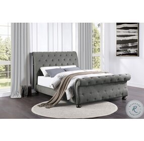 Crofton Dark Gray Queen Upholstered Poster Bed