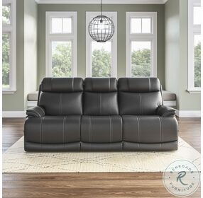 Logan Gray Leather Power Reclining Sofa With Power Headrest And Lumbar