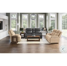 Logan Gray Leather Power Reclining Console Loveseat With Power Headrest And Lumbar