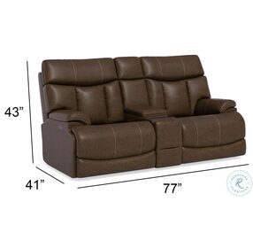 Clive 1594 Brown Power Reclining Console Loveseat With Power Headrest And Lumbar